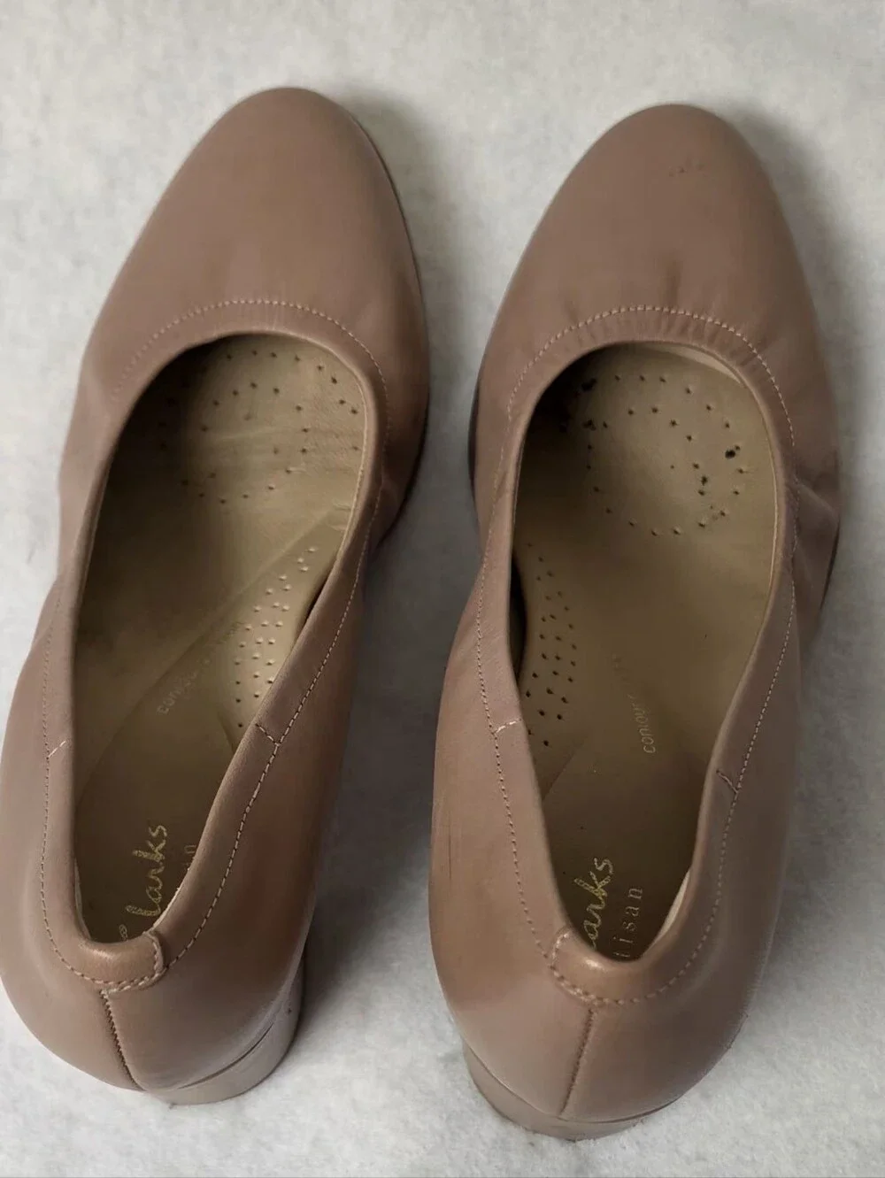 Clarks Taupe Block Heel Pumps